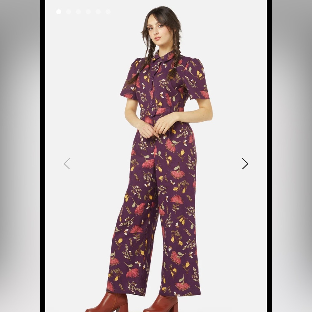NWT Flower Print Belted Jumpsuit Princess Highway 18 Plum Maroon Floral